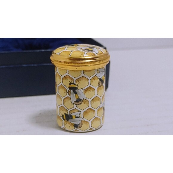 VTG HALCYON DAYS ENAMELS BEES ON HONEYCOMB HANDPAINTED SCREW TOP TRINKET BOX - Picture 3 of 7